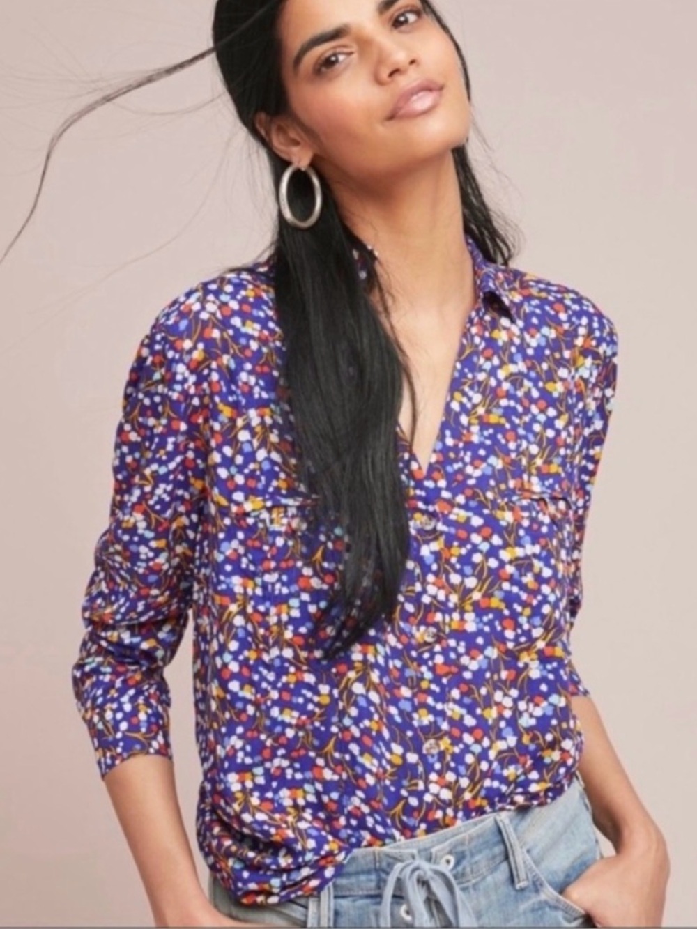 Anthropologie Conversations 9pf 52 Floral Button-Down Blouse